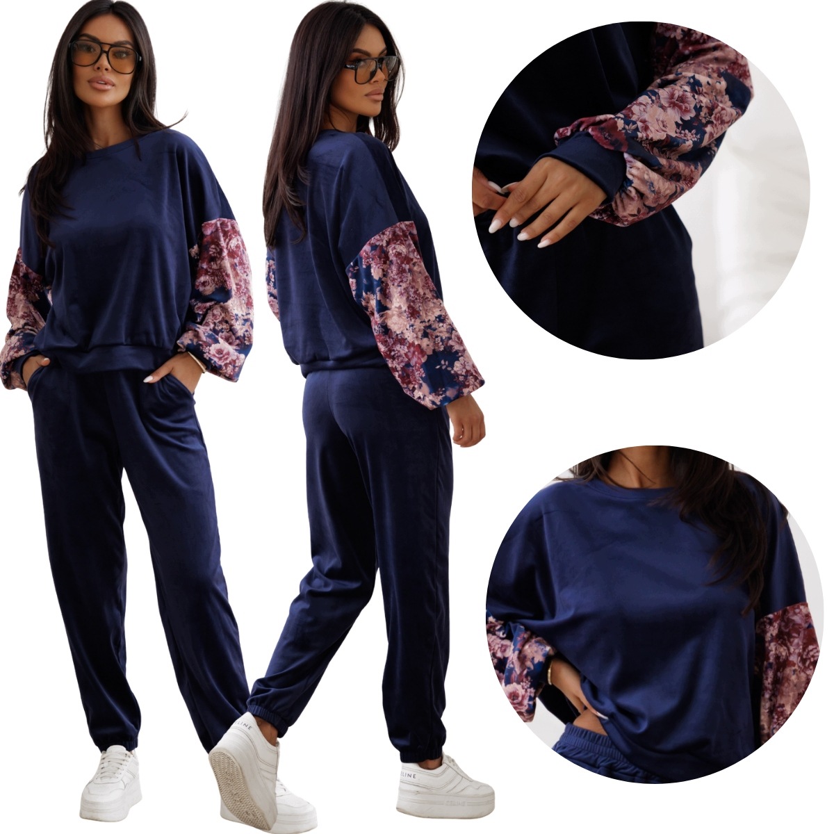 Teplákovka velurový dámský tmavě modrý jogger mikina 601 S/m