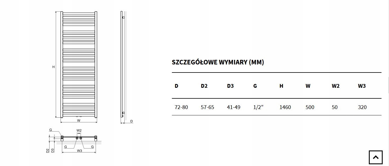 EXCELLENT HOROS grzejnik łazienkowy 146x35 czarny Wysokość 1460 mm