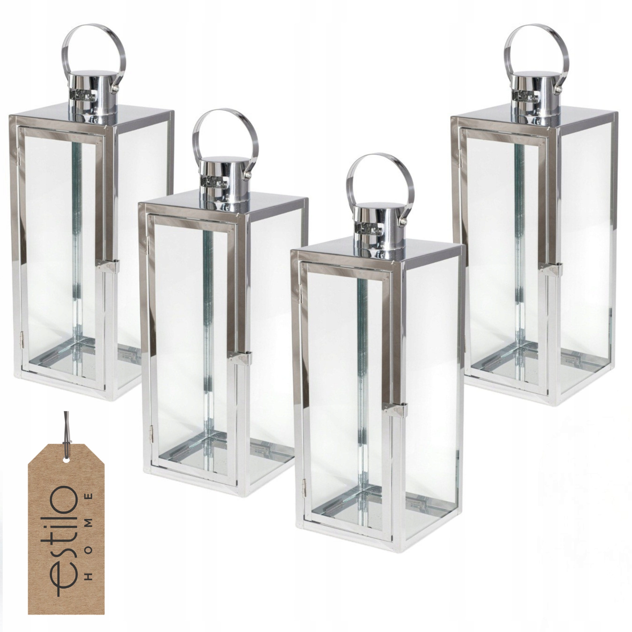 Set 4x Lampáš Strieborný Chrom Lampáš na terasu do obývacej izby Veľký 63 cm