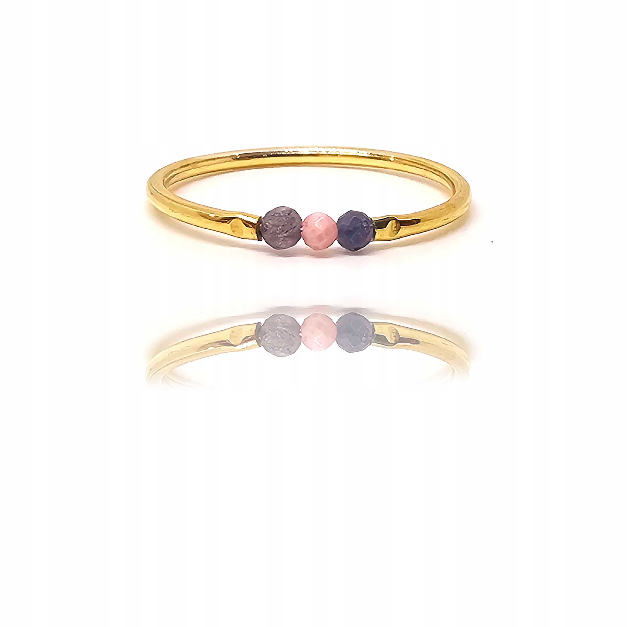 Zlatý prstýnek s ametystem, růžovým opálem a safírem ze zlata 585