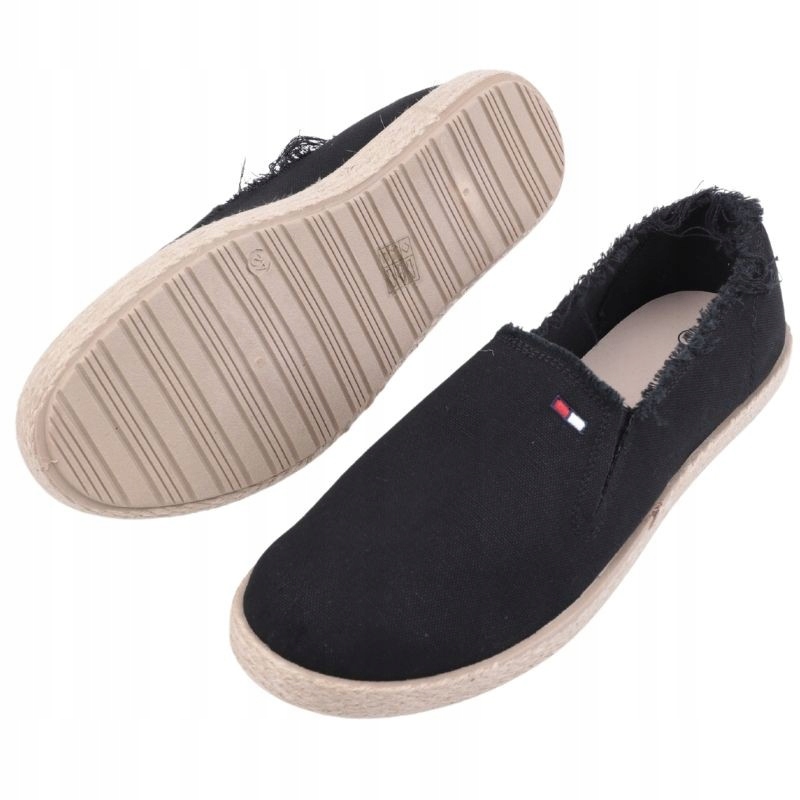 CZARNE ESPARDYLE MĘSKIE WSUWANE TRAMPKI PŁASKIE TENISÓWKI WKŁADKA EKOSKÓRA