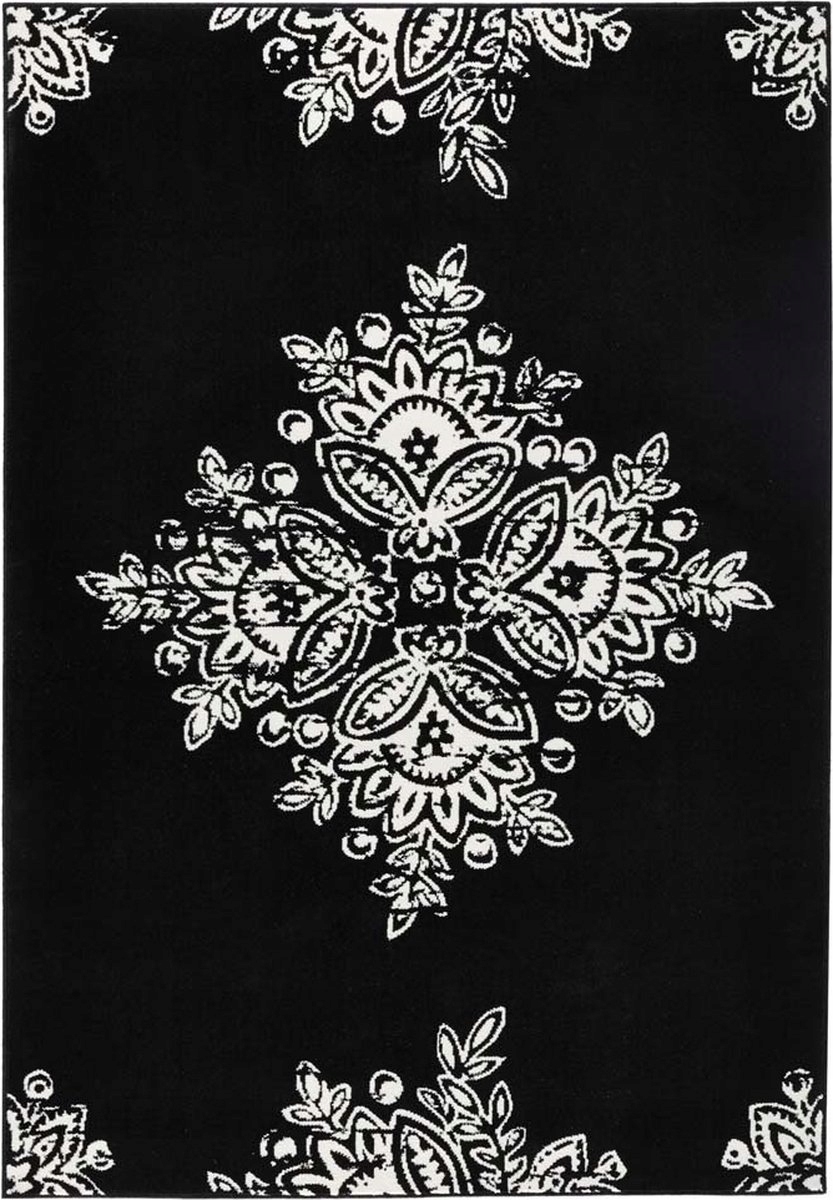 Moderný koberec 200 x 290 cm do obývačky, čierno-krémový s mäkkými vlasmi