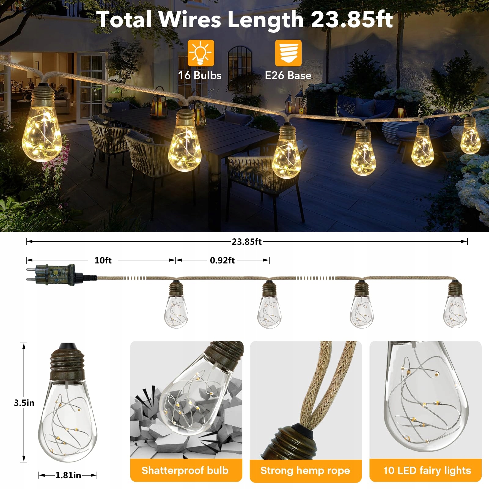 A.BIGWHALE LAMPKI ŻARÓWKI GIRLANDA ŚWIETLNA ŁAŃCUCH 6M 20 LED — miniatura 6