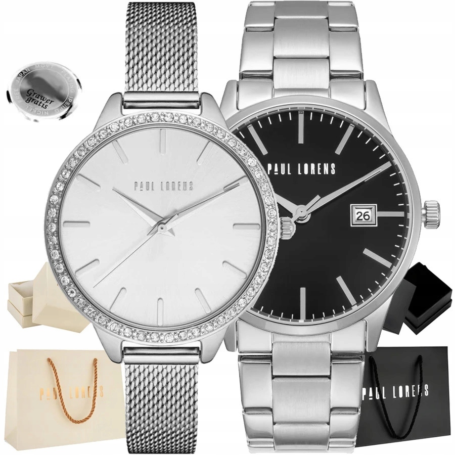 Sada hodinek Paul Lorens Pablo/lara ocelové s datumovkou Gravírování