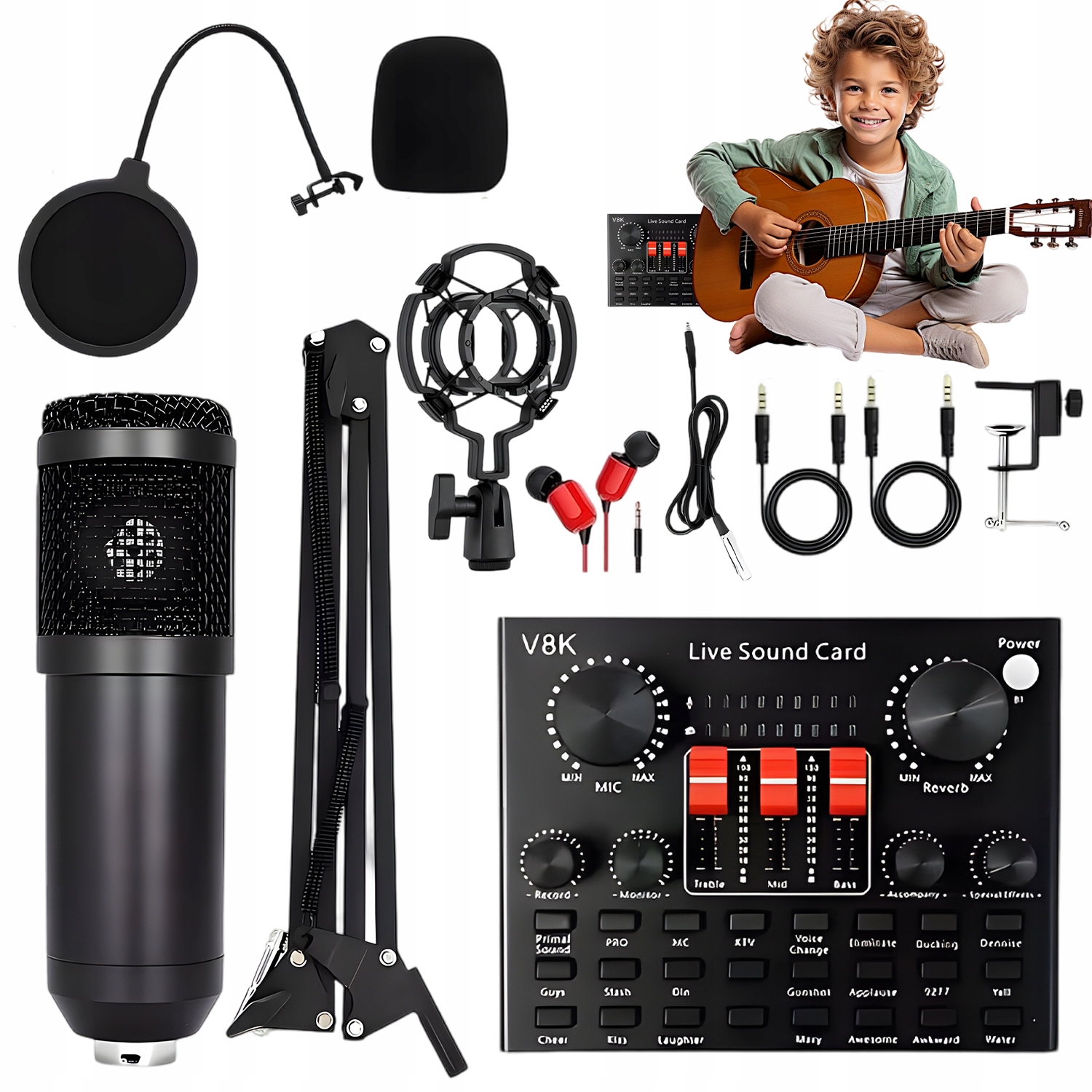 Celá Sada Pro Nahrávání: Usb Mikrofon, Zvuková Karta, Držáky 192 Khz