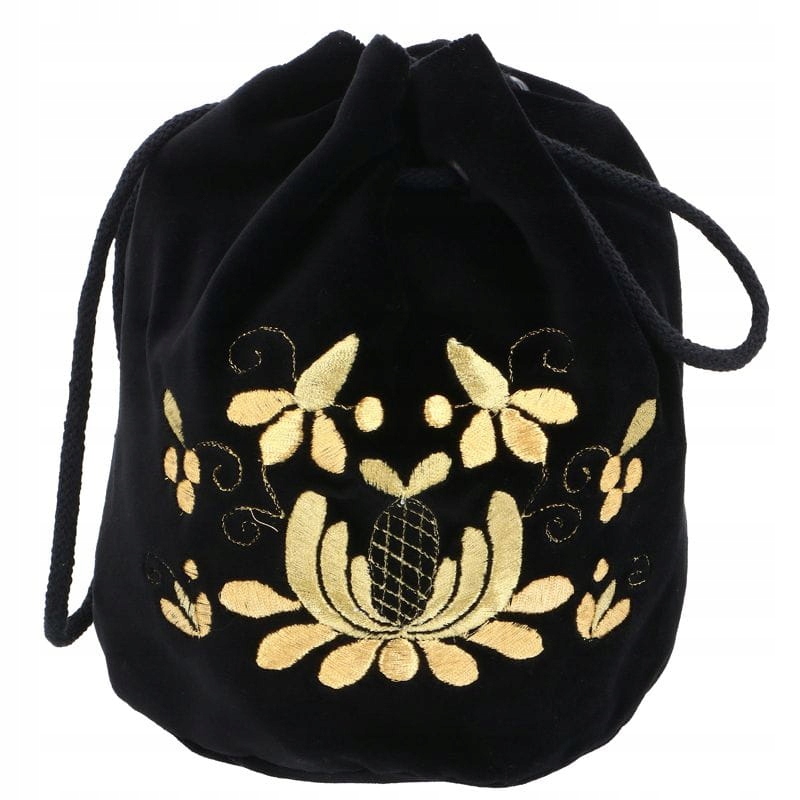 Černá Kabelka Sáček Folk Výšivka Kaszusbki Zlatnice Samet Handmade