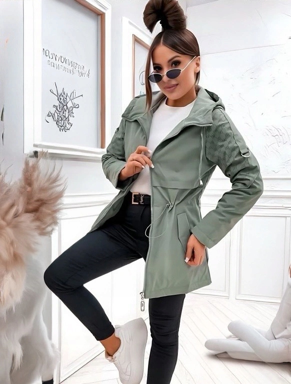 Tenká Bunda Kapuce KK60412 Šedo-šedá, Velikost L (40)