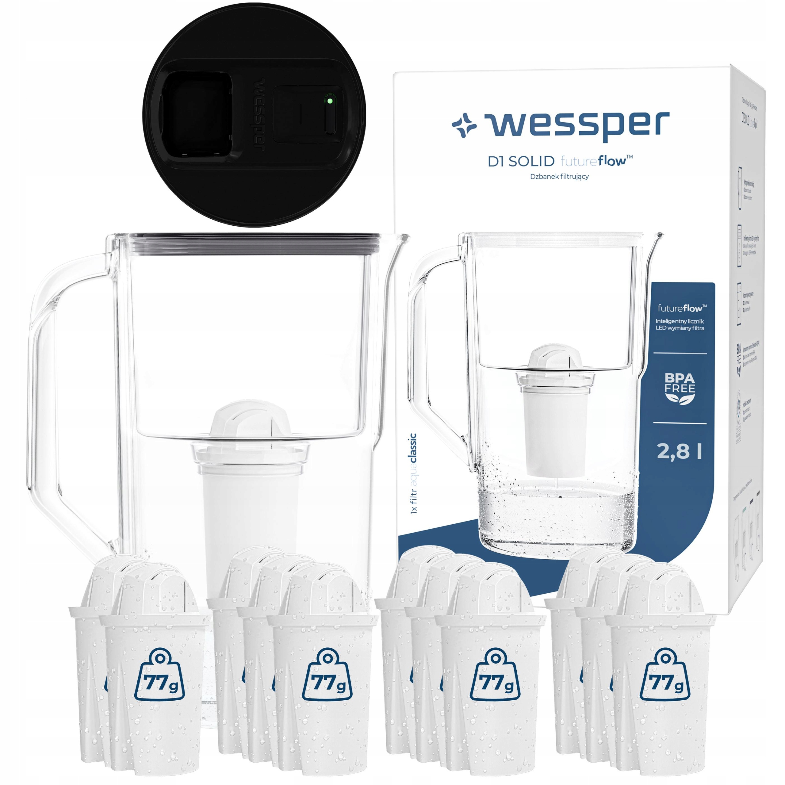 Filtrační konvice Wessper D1 Solid 2,8 l futureflow Led 12 x vodní filtr