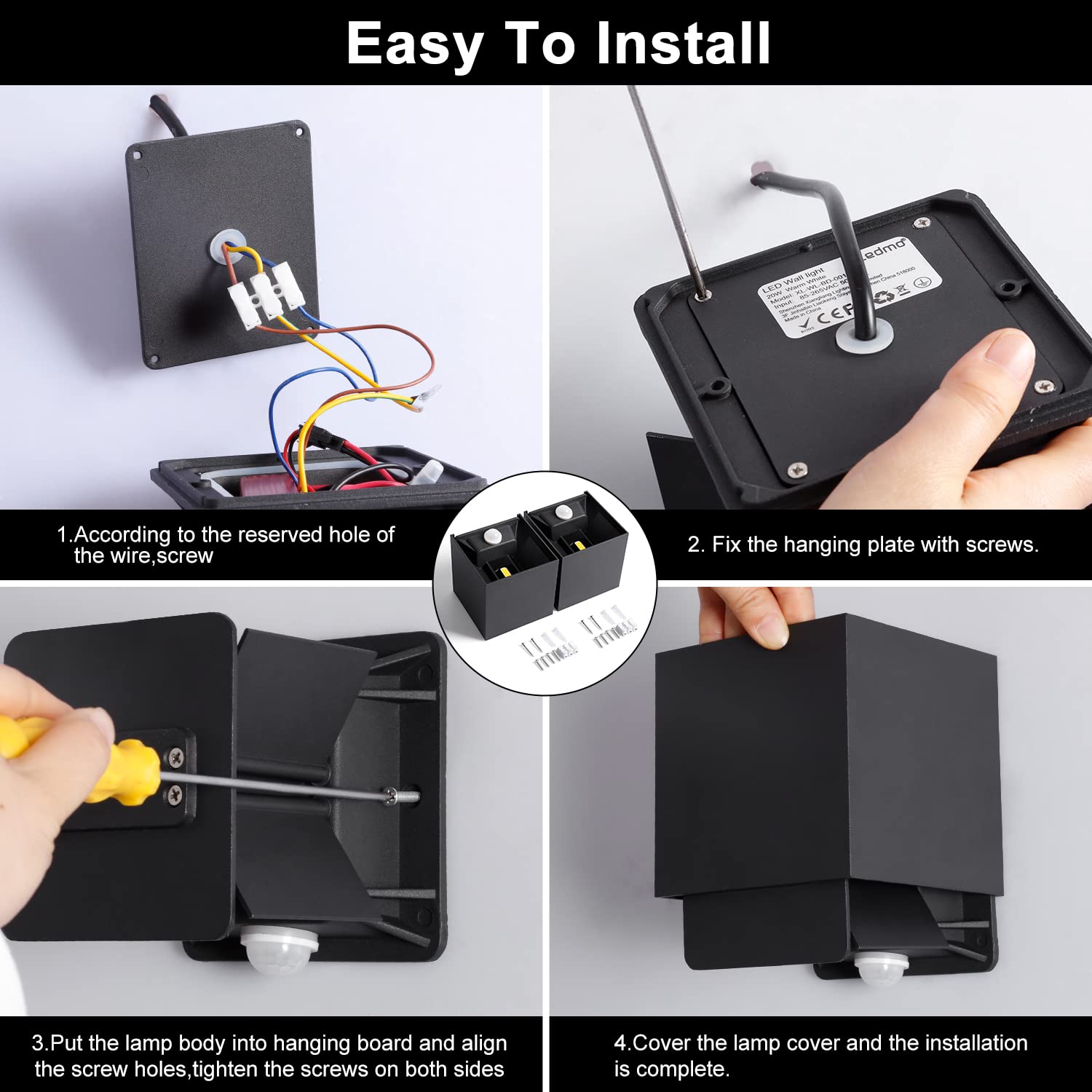 LEDMO 2 Sztuki 20W Lampa Zewnętrzna z Czujnikiem Ruchu IP65 LED 3000K — miniatura 4