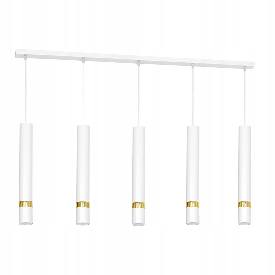 Štvoritá závesná lampa Joker biele zlaté tuby okrúhle glamour do jedálne