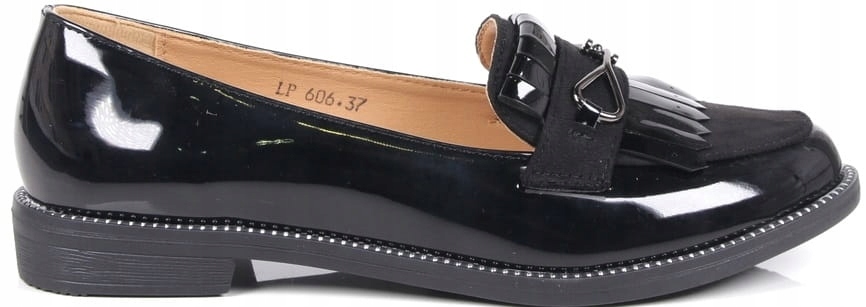 LAKIEROWANE LOAFERSY DAMSKIE MOKASYNY LORDSY NA PŁASKIEJ PODESZWIE CZARNE Rozmiar 39