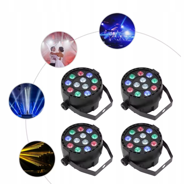 Reflektor Sceniczny Led 12X12W Rgbw Cree Alu Quad Par 12 DMX Pro 4 sztuki
