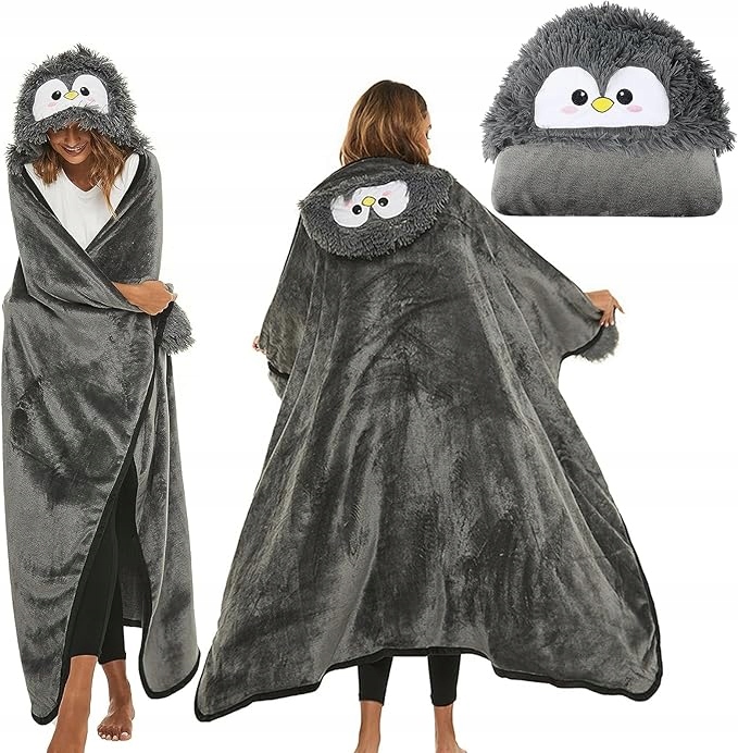Deka S Kapucí A Rukávy Teplá Na Zimu Dárek Grafitový Tučňák Přehoz