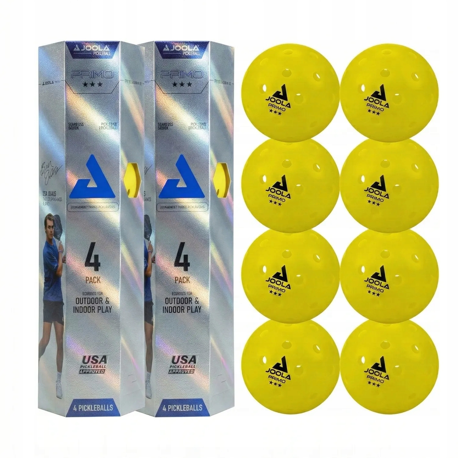 Set Pickleballových míčků Joola Primo Ball Usapa žluté 8 kusů vnějších