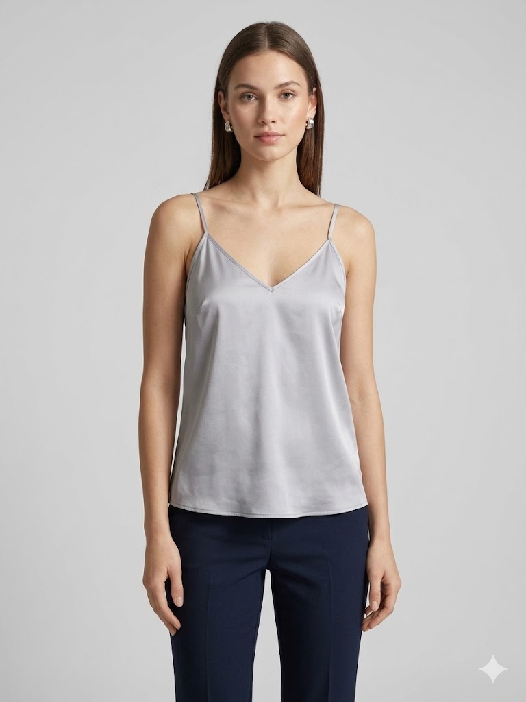 Guess Stříbrný Top Na Ramínkách Z Hladké Tkaniny XL