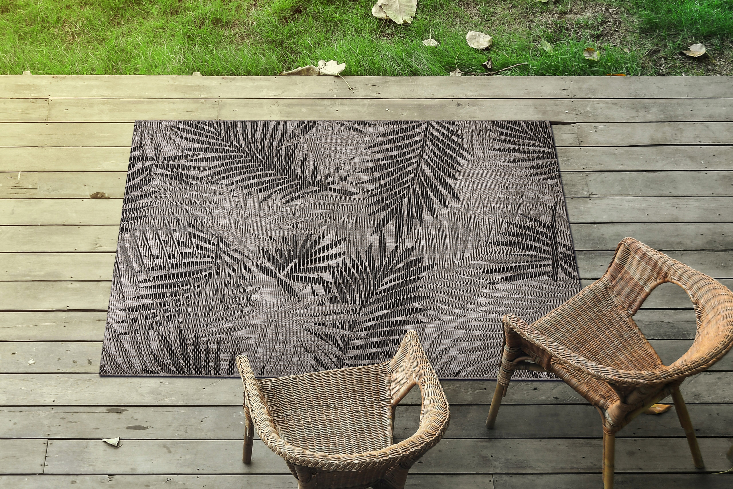 DYWAN SZNURKOWY SIZAL 80x150 LIŚCIE szary/beż #DEV925 Długość 150 cm