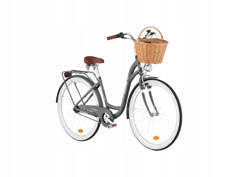 Rower miejski Indiana Moena A7B 28 cali damski Grafitowy Koszyk wiklinowy