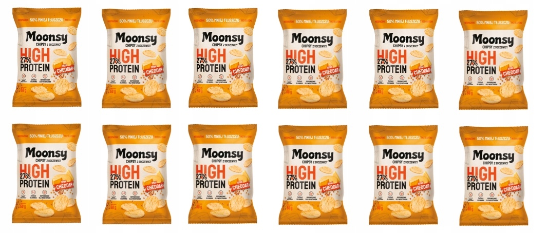 Levně 12 x 60 g Moonsy High Protein chipsy z čočkového sýra cheddar Karton