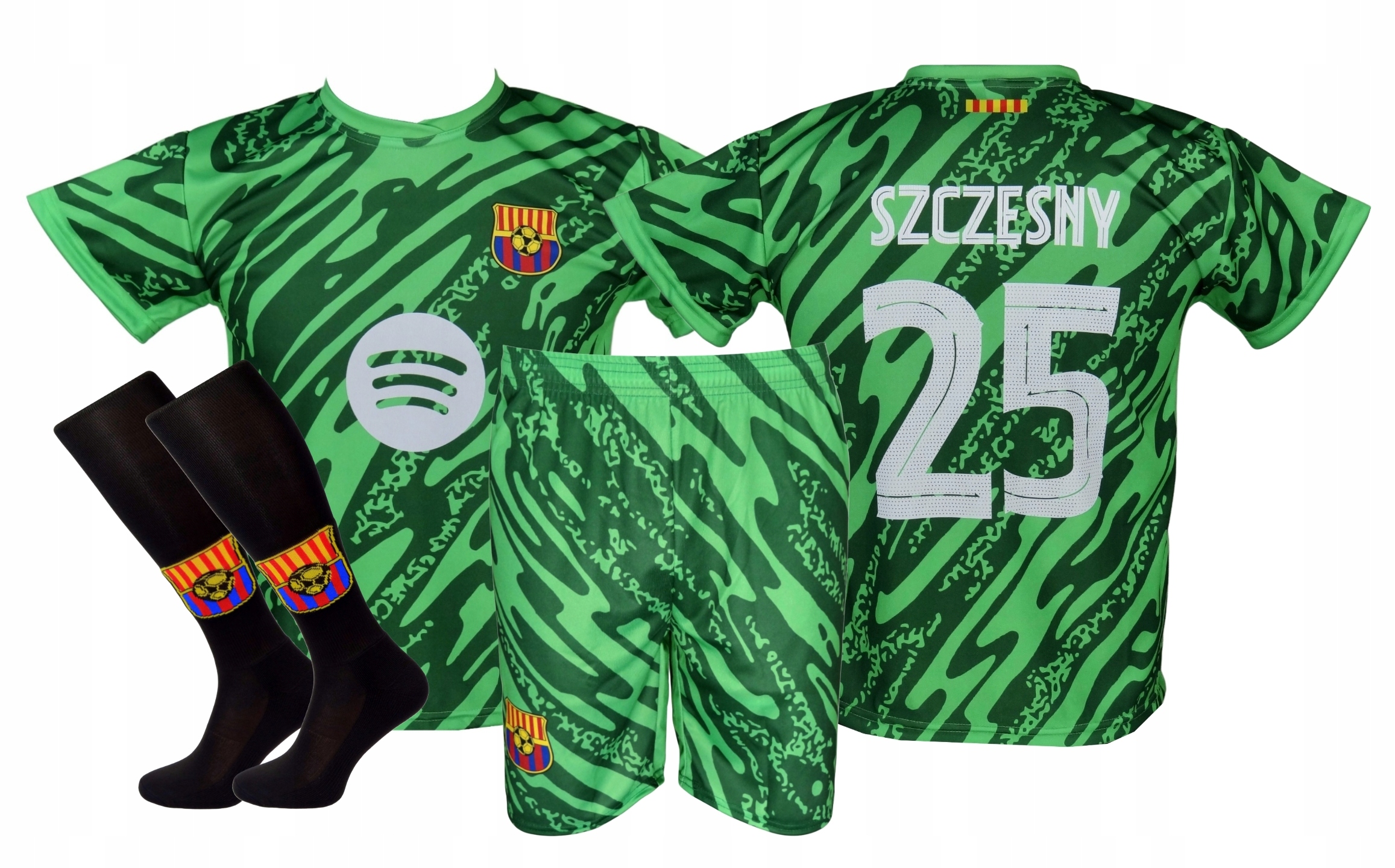 Szczęsny Barcelona strój koszulka, spodenki getry Zielony roz. 152