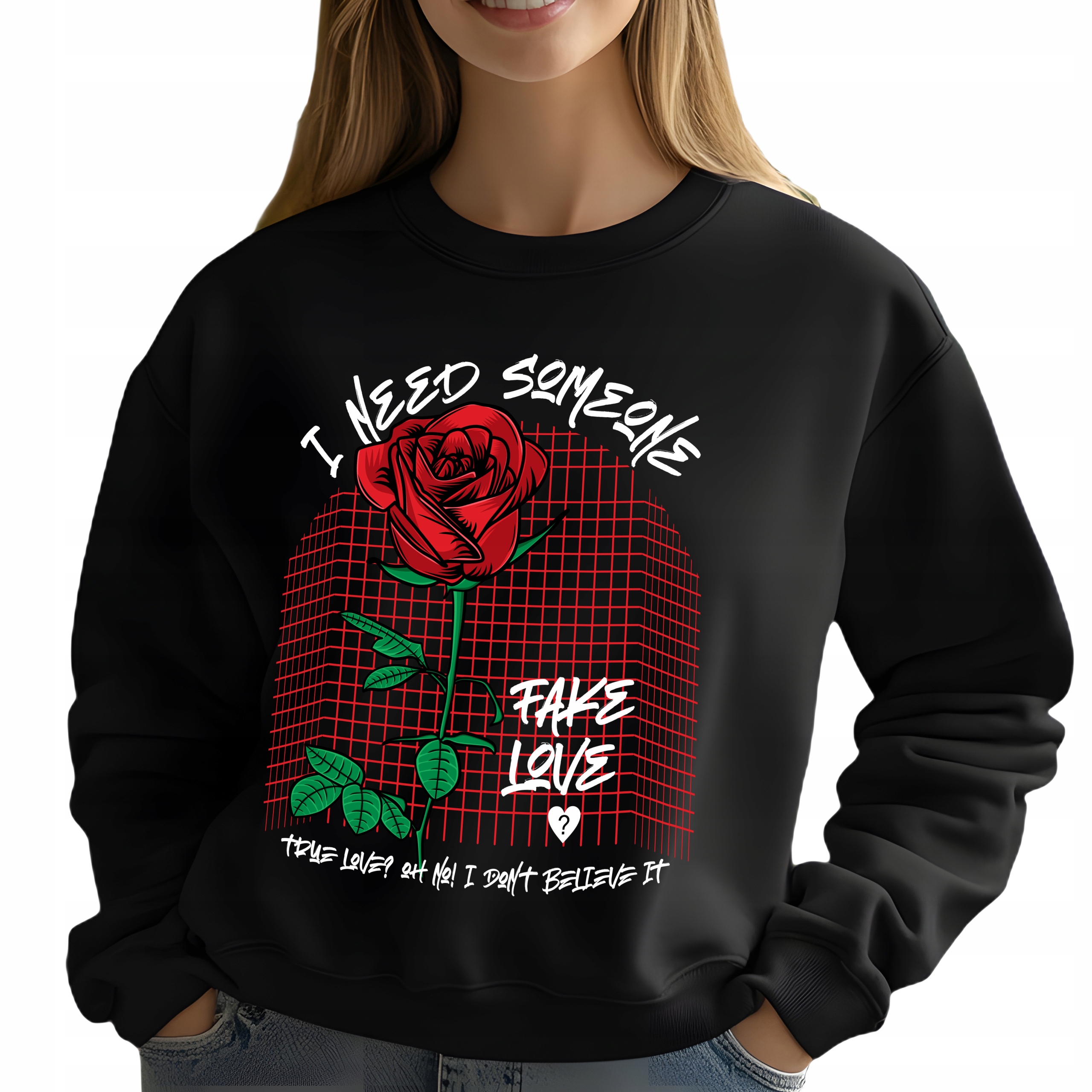 Mikina Černá Dámská Fake Love Dárek Módní Pohodlná Streetwear Velikost XL