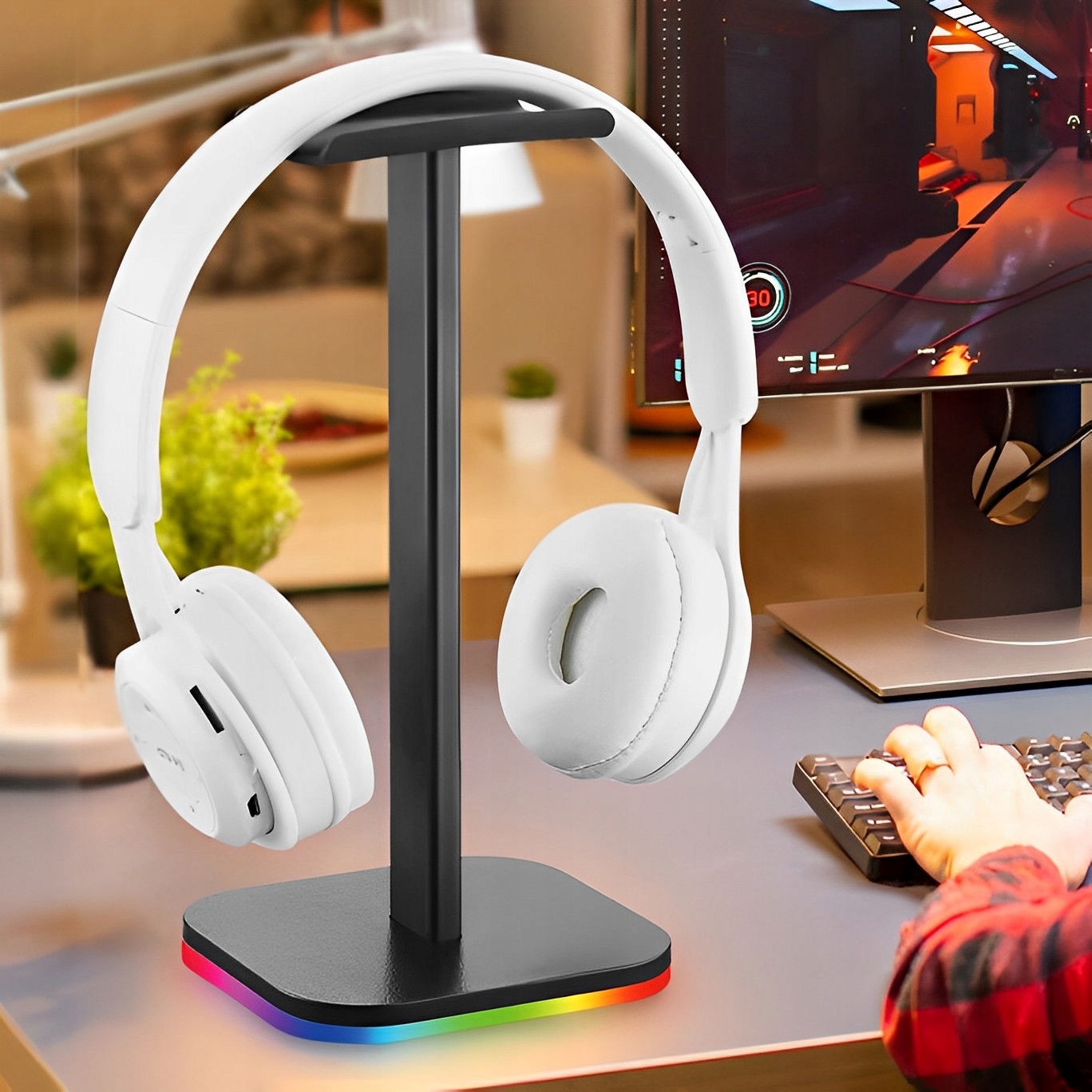 Stojak na słuchawki nauszne gamingowy RGB LED USB Model D10