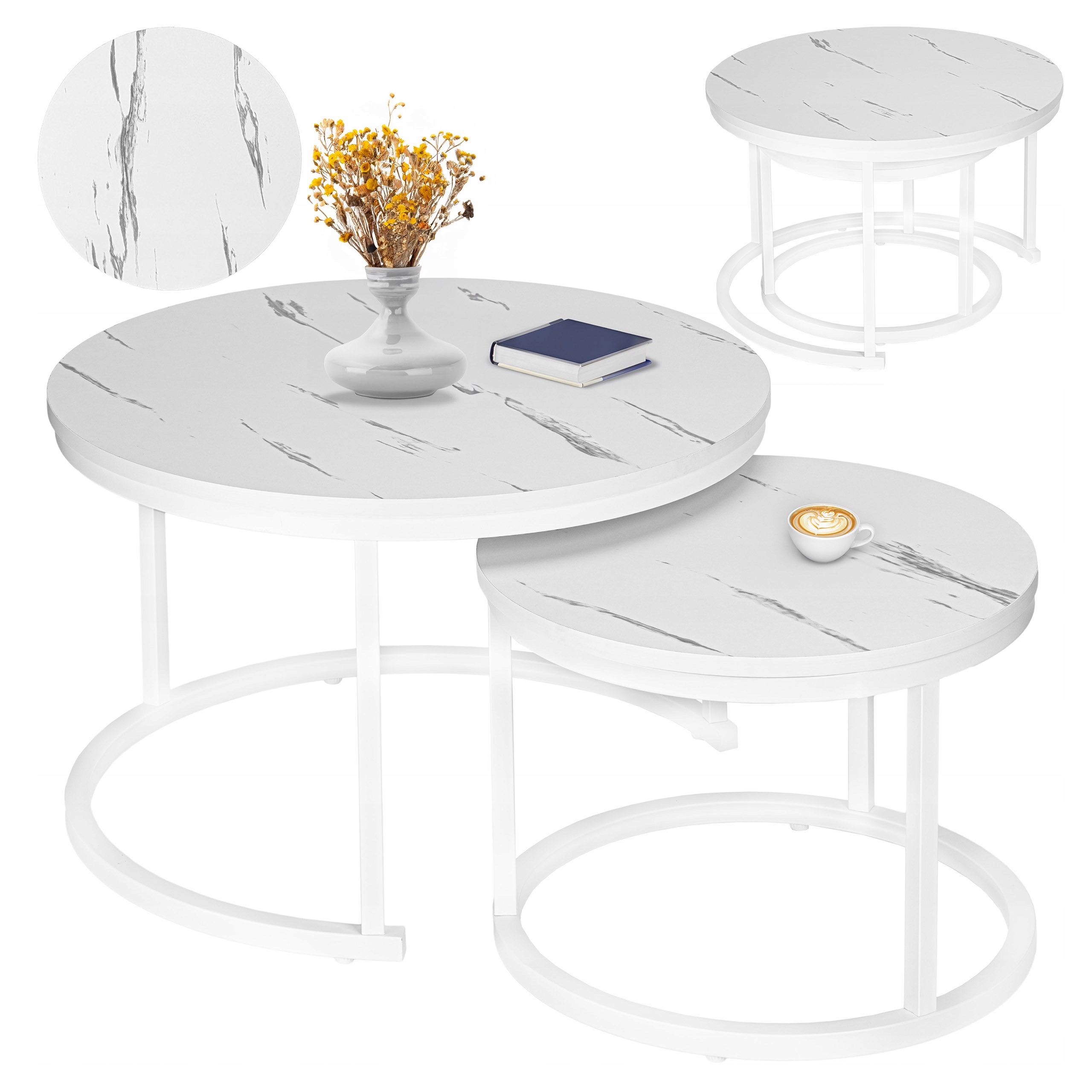 Sada dvoch stolíkov Biely Galen Biely Mramor