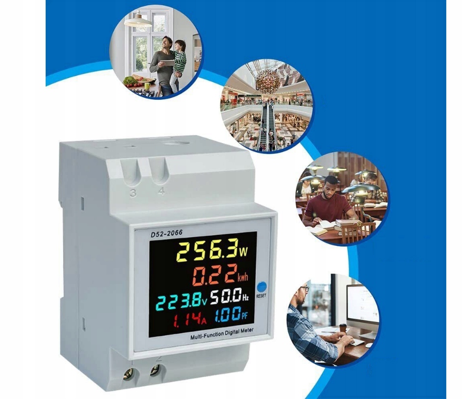 LICZNIK ENERGII WATOMIERZ WOLTOMIERZ MONITOR PRĄDU LCD DIN 100A 300V RMS Maksymalne obciążenie 45000 W