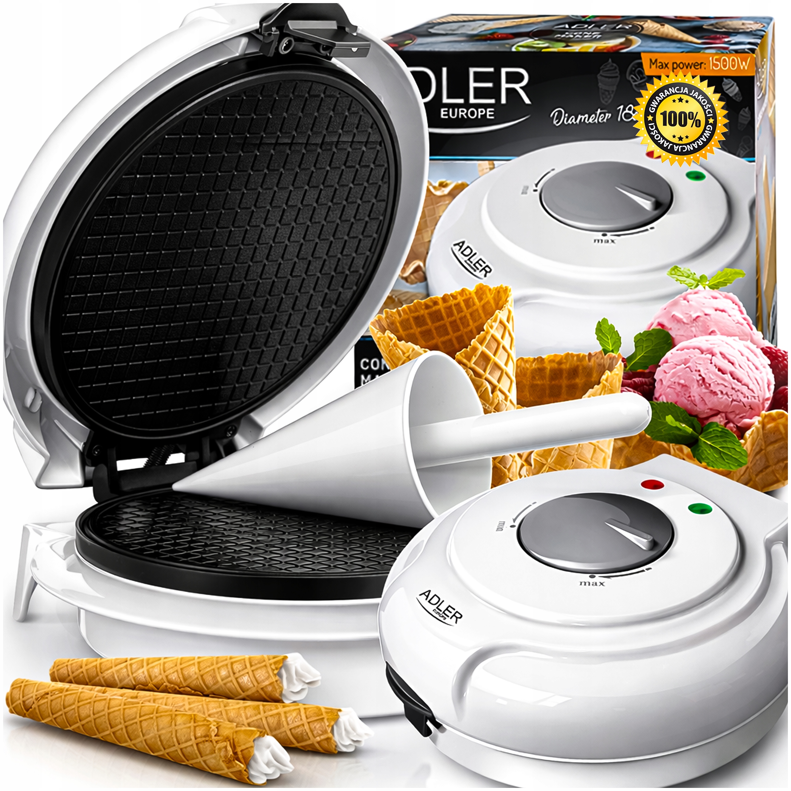 Vaflovač Na Kornouty Na Vafle Na Zmrzlinu A Vafle 1500 W, Pekárna Bez Sticku