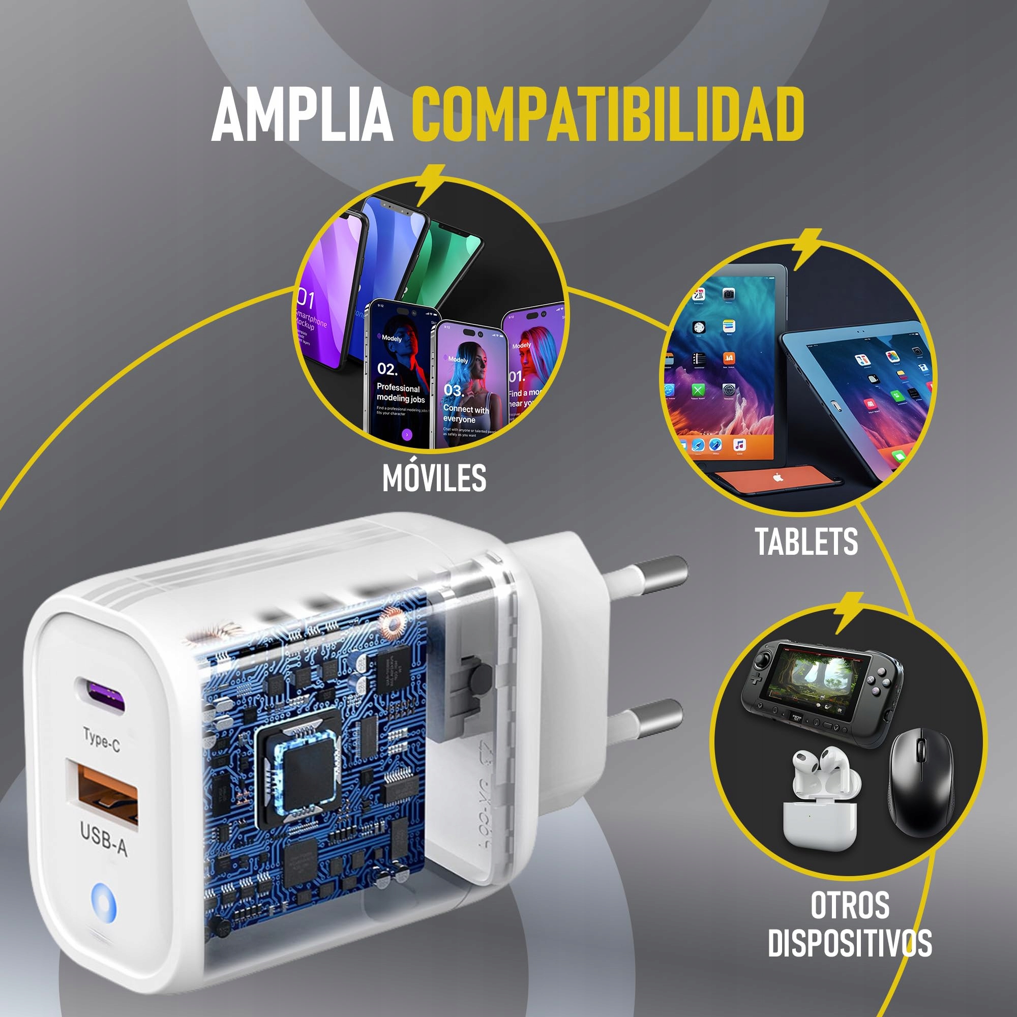 3-STARS Ładowarka USB 30W 2 Porty USBC USBA Szybkie Ładowanie QC 30 Kabel — miniatura 6