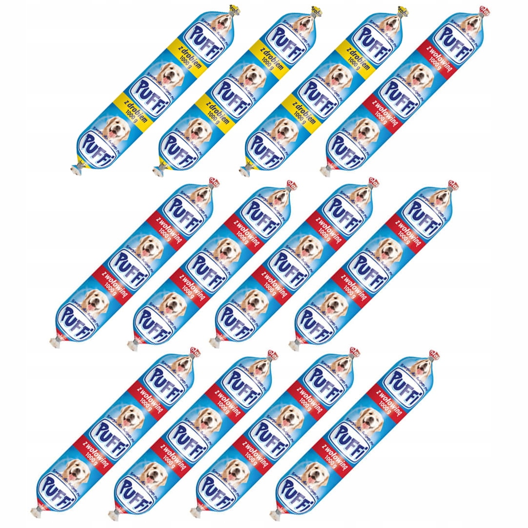 Levně Klobásová tyčinka Krmivo pro psa Hovězí a drůbeží maso Mix Puffi 12 x 1 kg