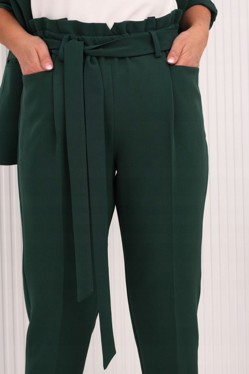 ELEGANCKI KOMPLET DAMSKI MARYNARKA I SPODNIE WIĄZANE POLSKI PRODUCENT Rozmiar 46