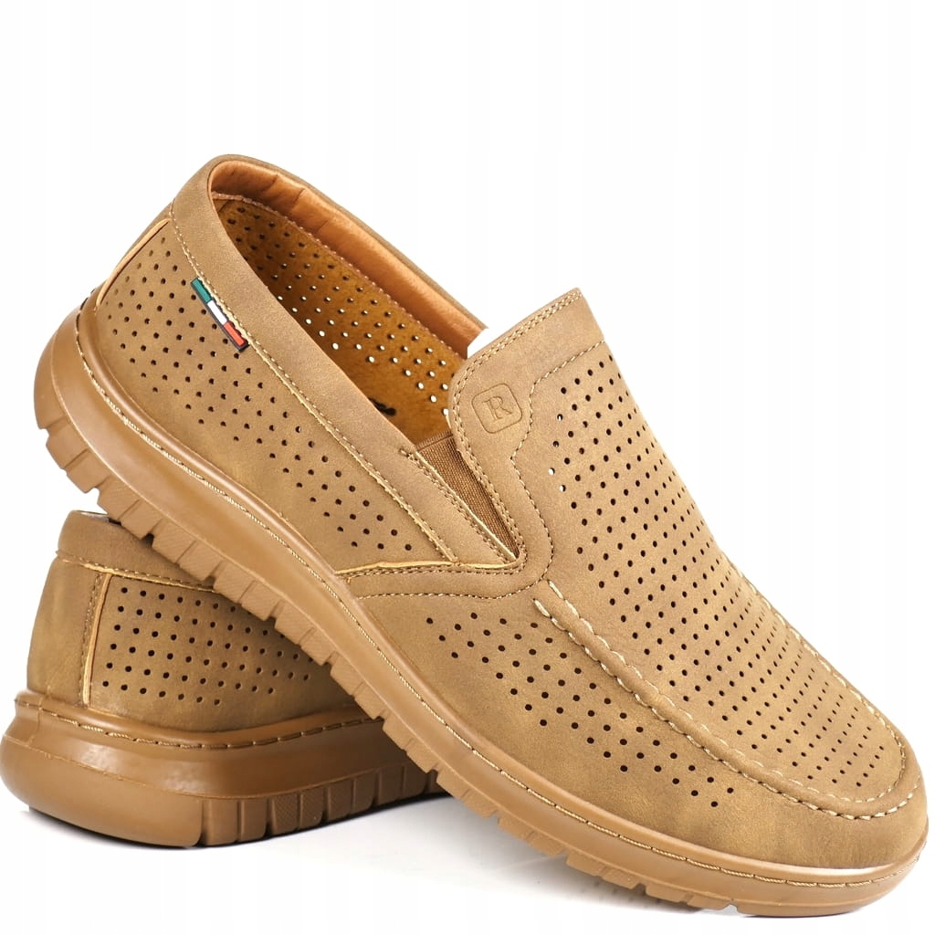 iButy Pánské Mokasíny Ažurové Polobotky Nazouvací Unisoft Pohodlné Camel Béžové