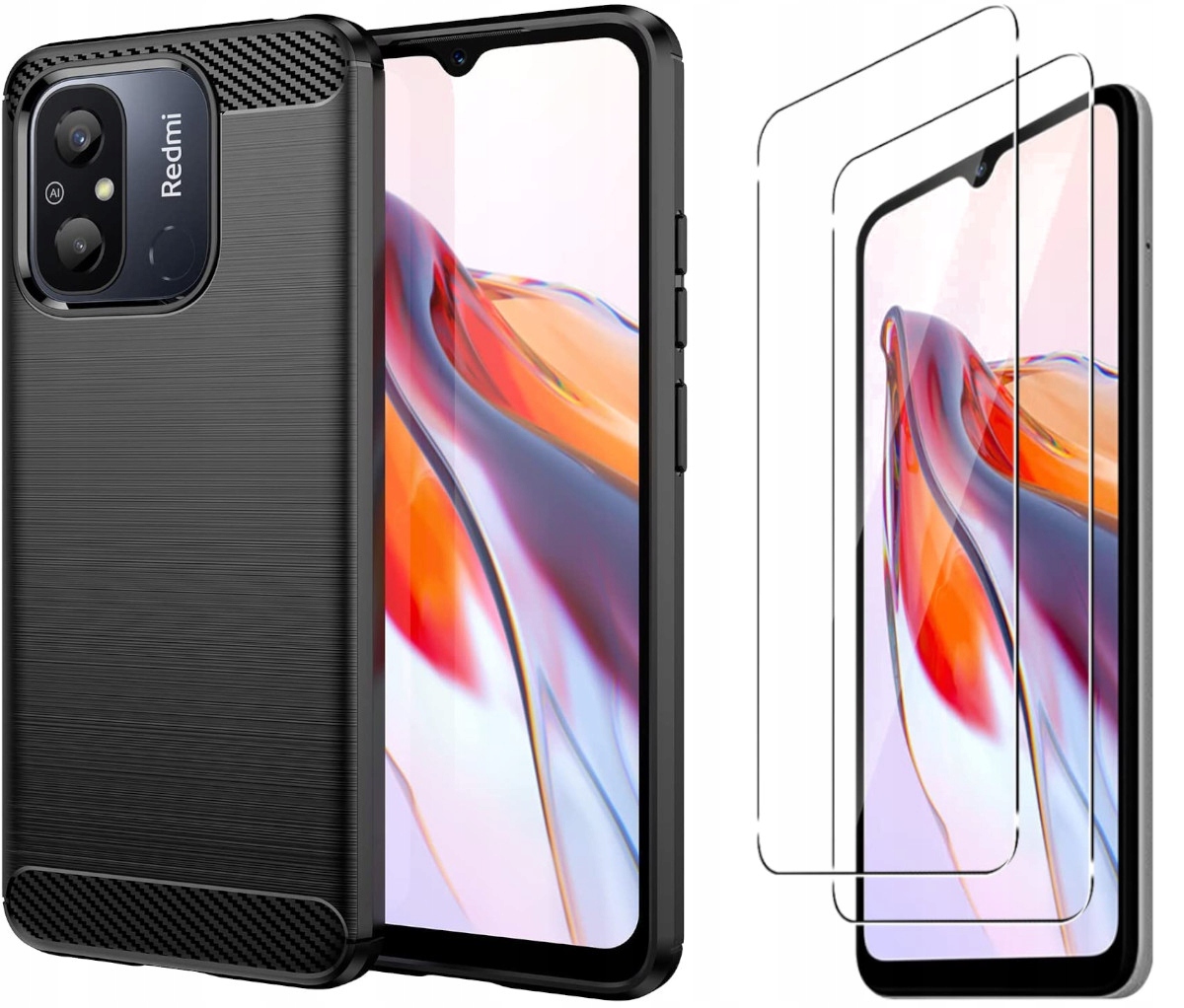 

Etui Karbon Case 2x Szkło do Xiaomi Redmi 12C
