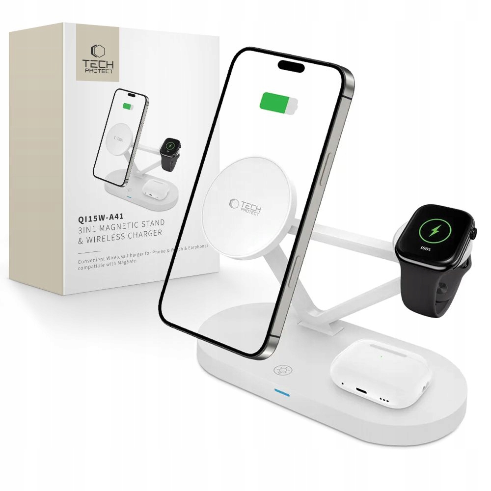 Tech-protect Nabíječka 3V1 Pro Magsafe Iphone 12 13 14, Rychlé Nabíjení 15W