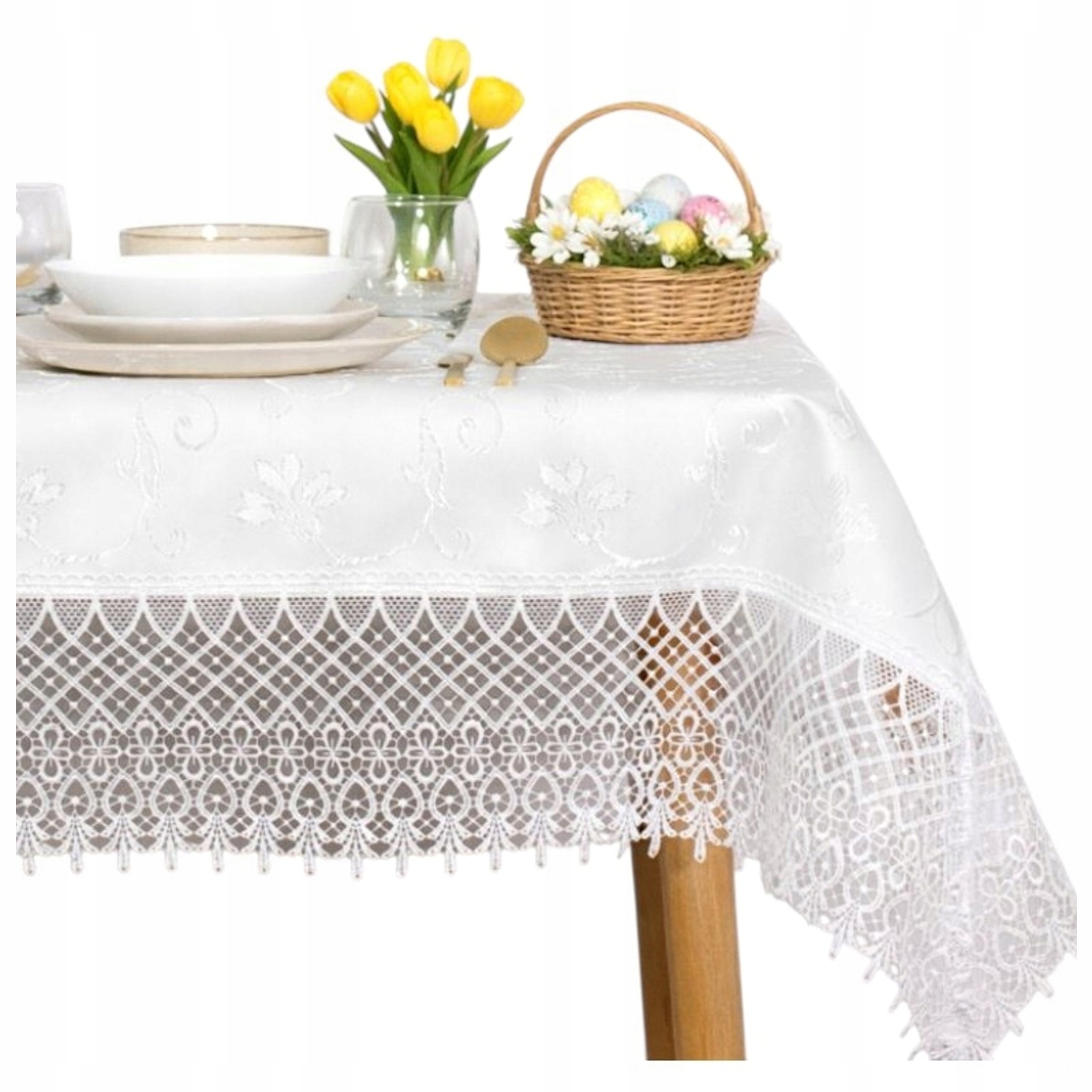 Bílý Velikonoční Ubrus na stůl 140x240 vánoční krajkový elegantní