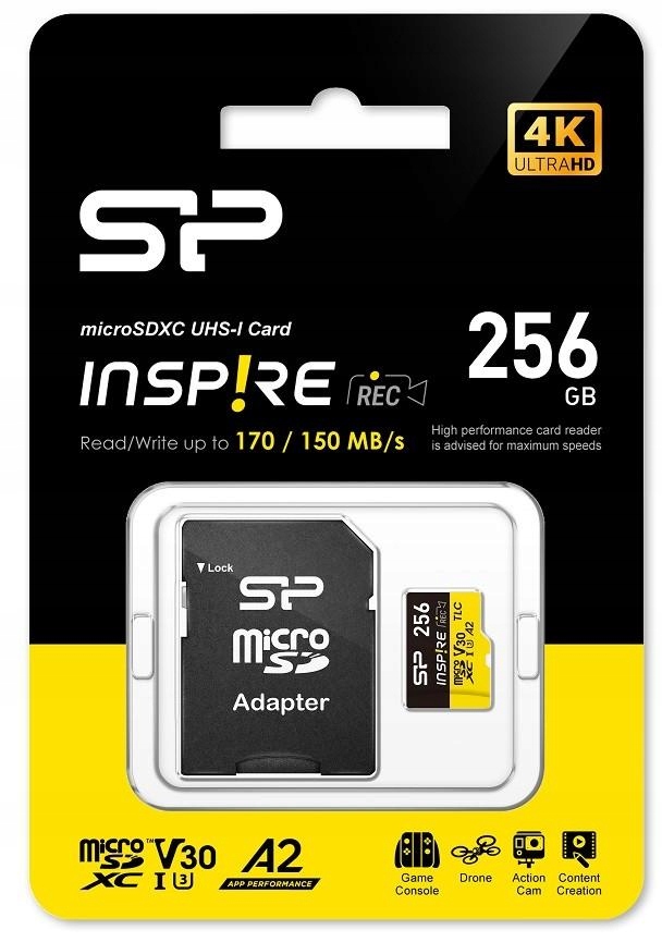 Silicon Power Memory card microSDXC Inspire 256GB UHS-IU3 A2 V30 4K Tlc