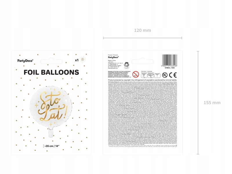 Balon foliowy Sto lat!, 35cm, biały   FB59 — 6