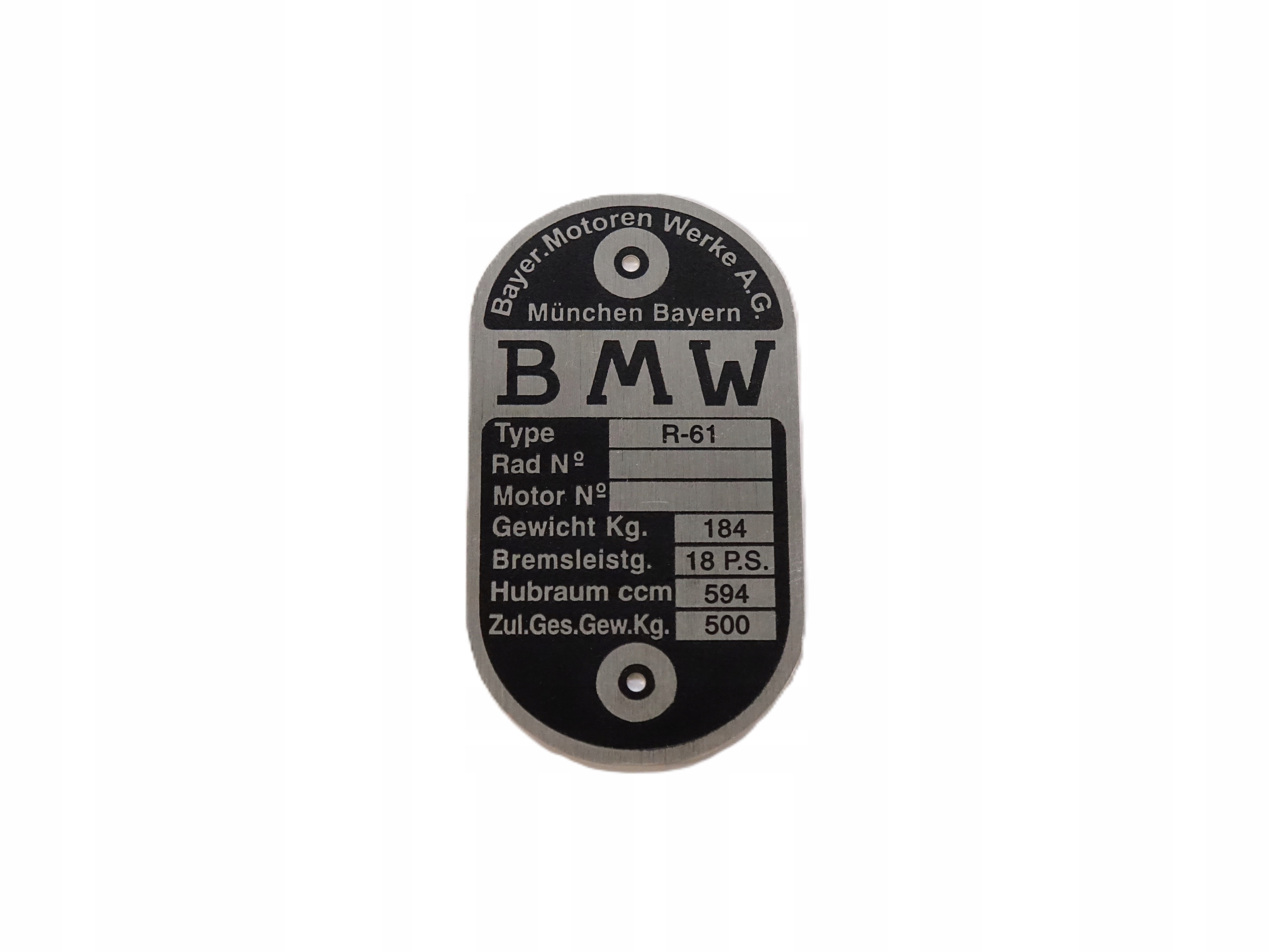 Tabliczka znamionowa BMW R61