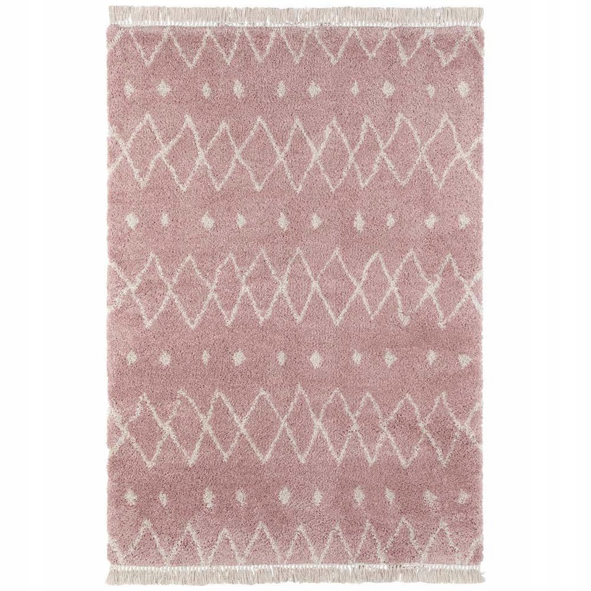 Krémově růžový koberec do obývacího pokoje, silný koberec, vzor boho 80x150 cm