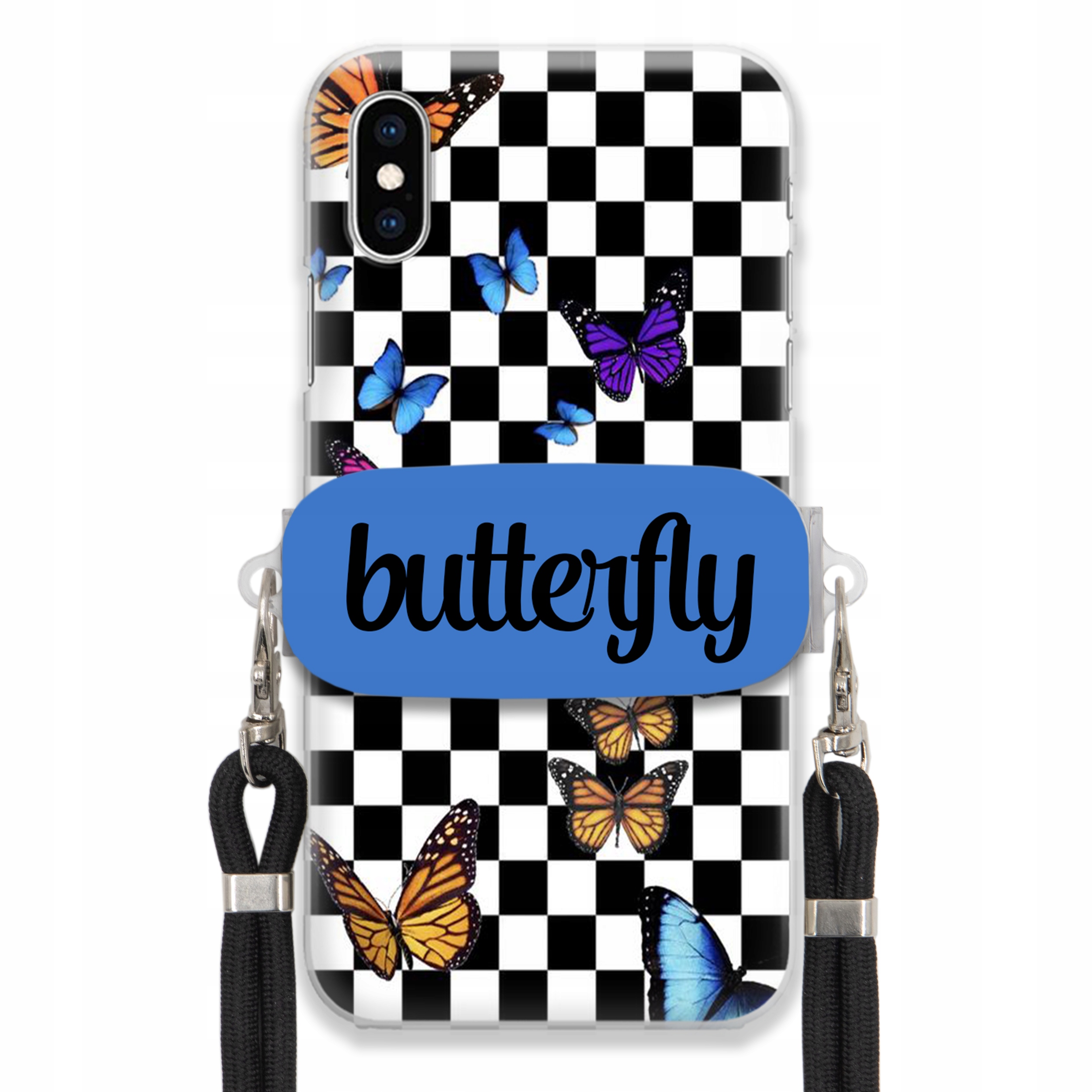 Pouzdro Pro Iphone Xs Case Obdélníkový Držák Černé Smyčky Butterfly Motýli