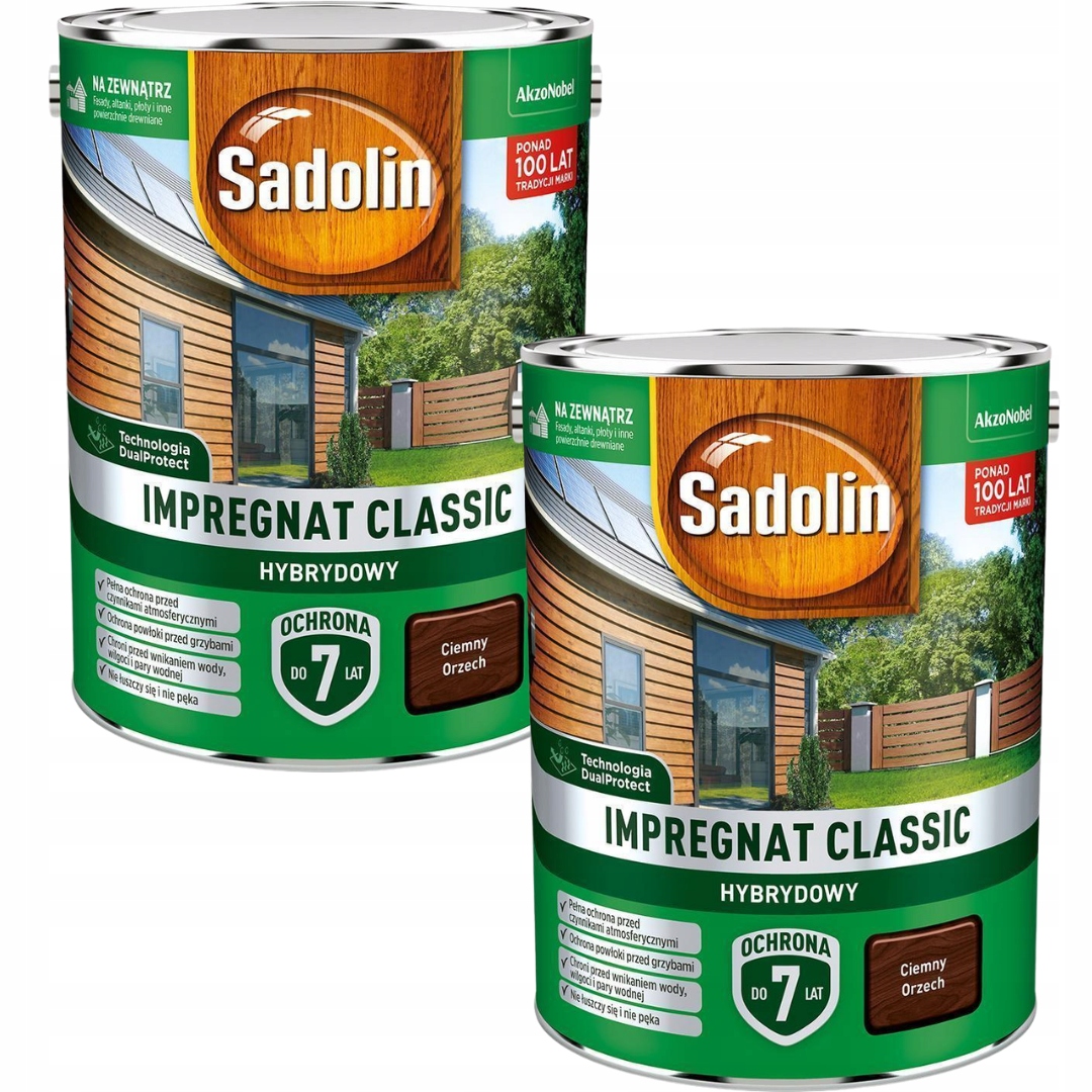 Sada Sadolin Classic 2x4,5 Hybridní Impregnat Na Dřevo Tmavý Ořech 9L