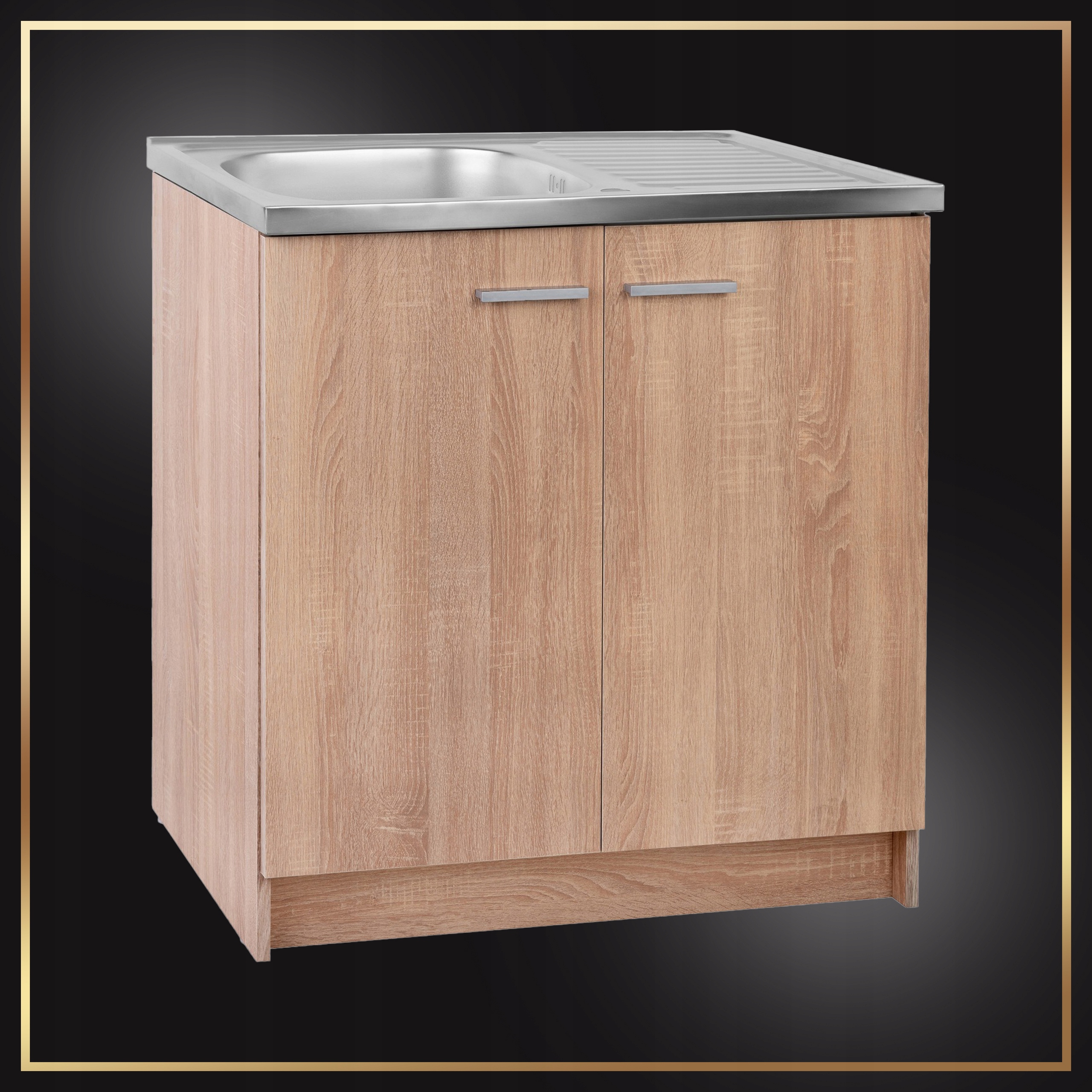 Szafka Kuchenna Dąb Sonoma 80 cm + Zlew + Bateria Obrotowa Chrom + Syfon Stan opakowania oryginalne