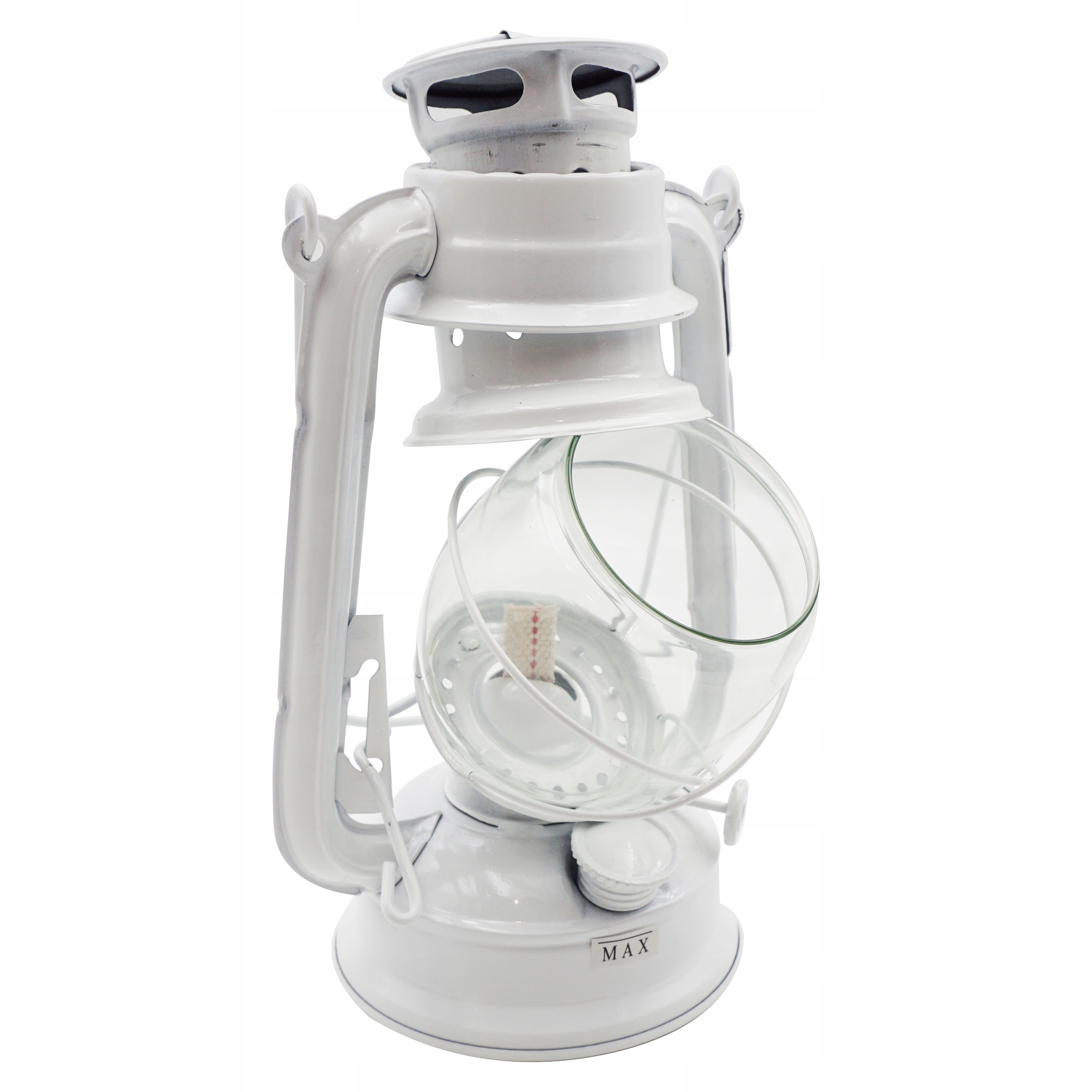 RETRO LAMPA NAFTOWA Z KNOTEM + OLEJ 0,5L BIAŁA Materiał wykonania metal szkło