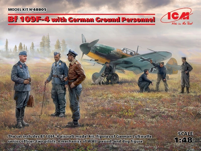 Bf 109F-4 s německými piloty a pozemním personálem 1:48