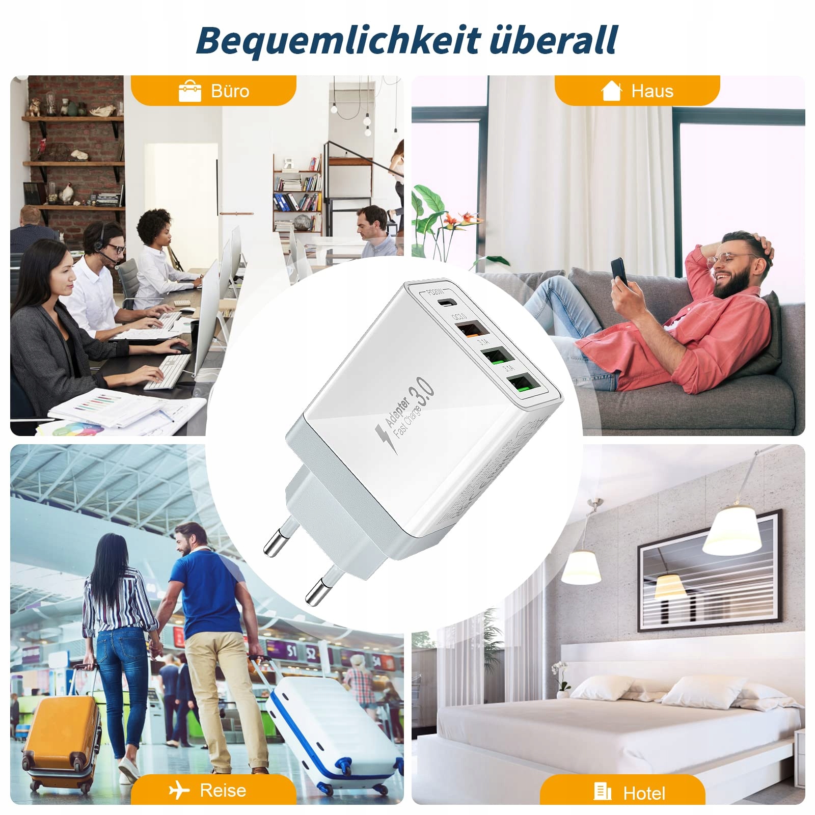 ACEZEEK Szybka Ładowarka USB C 35W 4 Porty Kompatybilna z iPhone Android — miniatura 4