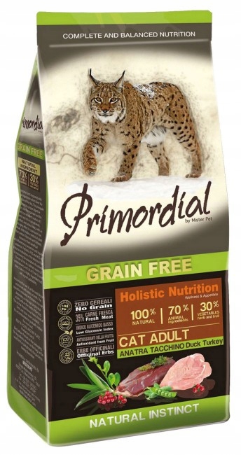 Levně Primordial Cat Grain Free Adult Duck & Turkey 6kg Bezobilné krmivo pro dospělé kočky s kachnou a krůtou 6 kg