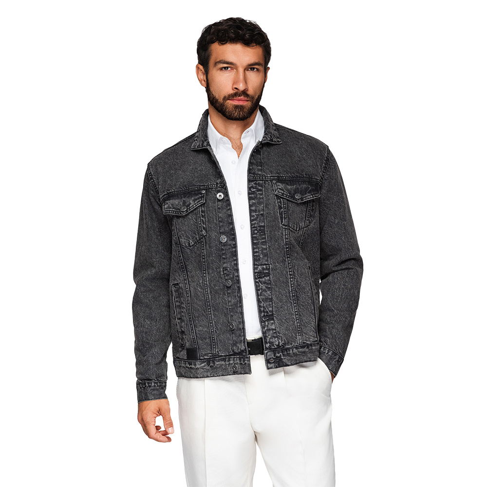 Pánská džínová bunda katana s washem černá V3 OM-JADJ-0219 velikost S