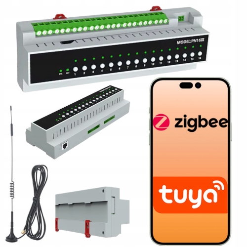 Smart ovládač Tuya ZigBee 16 kanálov 16a 50A relé na Din lištu