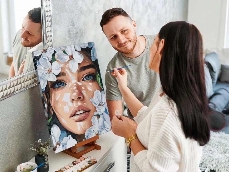 Malování Podle Čísel Žena Portrét Květiny Bílé Příroda Velký 80x120 cm