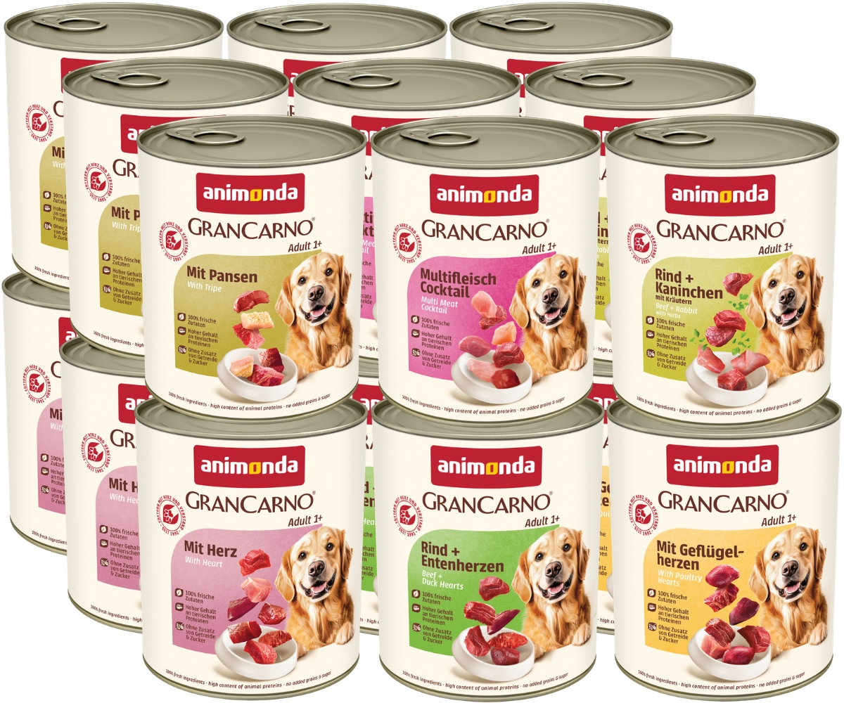 Animonda GranCarno Adult konzerva Set 18x800g – MIX 6 příchutí s Droby